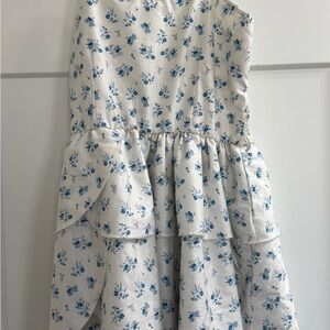 SHEIN White and Blue Floral Kids Casual Dress